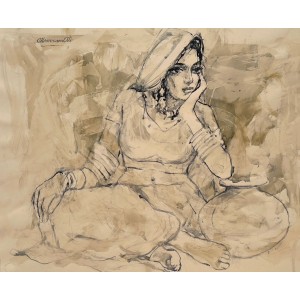 Moazzam Ali, Woman With Pitcher Series, 20 x 24 Inch, Watercolor on Paper, Figurative Painting, AC-MOZ-115
